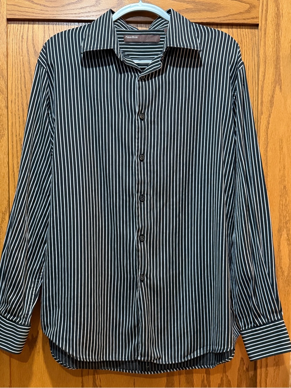Perry Ellis Black and White Vertical Stripe button up Dress Shirt